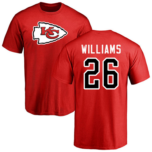 Men Kansas City Chiefs #26 Williams Damien Red Name and Number Logo T-Shirt